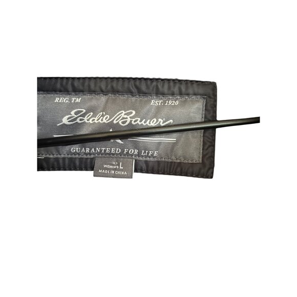 Eddie Bauer Womens Long Black Down Coat W/ Hood Size L 100% Polyester Shell 80% - Picture 3 of 5